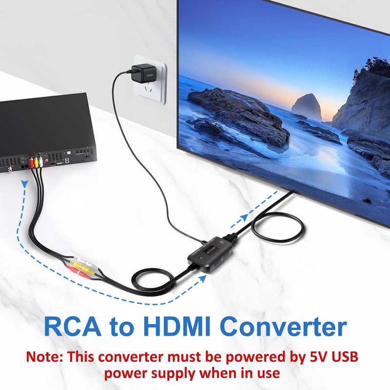 Tackston محول تاكستون RCA إلى HDMI، كابل محول فيديو RCA مركب AV إلى HDMI بدقة 1080P متوافق مع Wii NES N64 PS2 Xbox 360 Sega Genesis VHS VCR مشغلات DVD إلى شاشة تلفاز بواجهة HDMI - Image 2